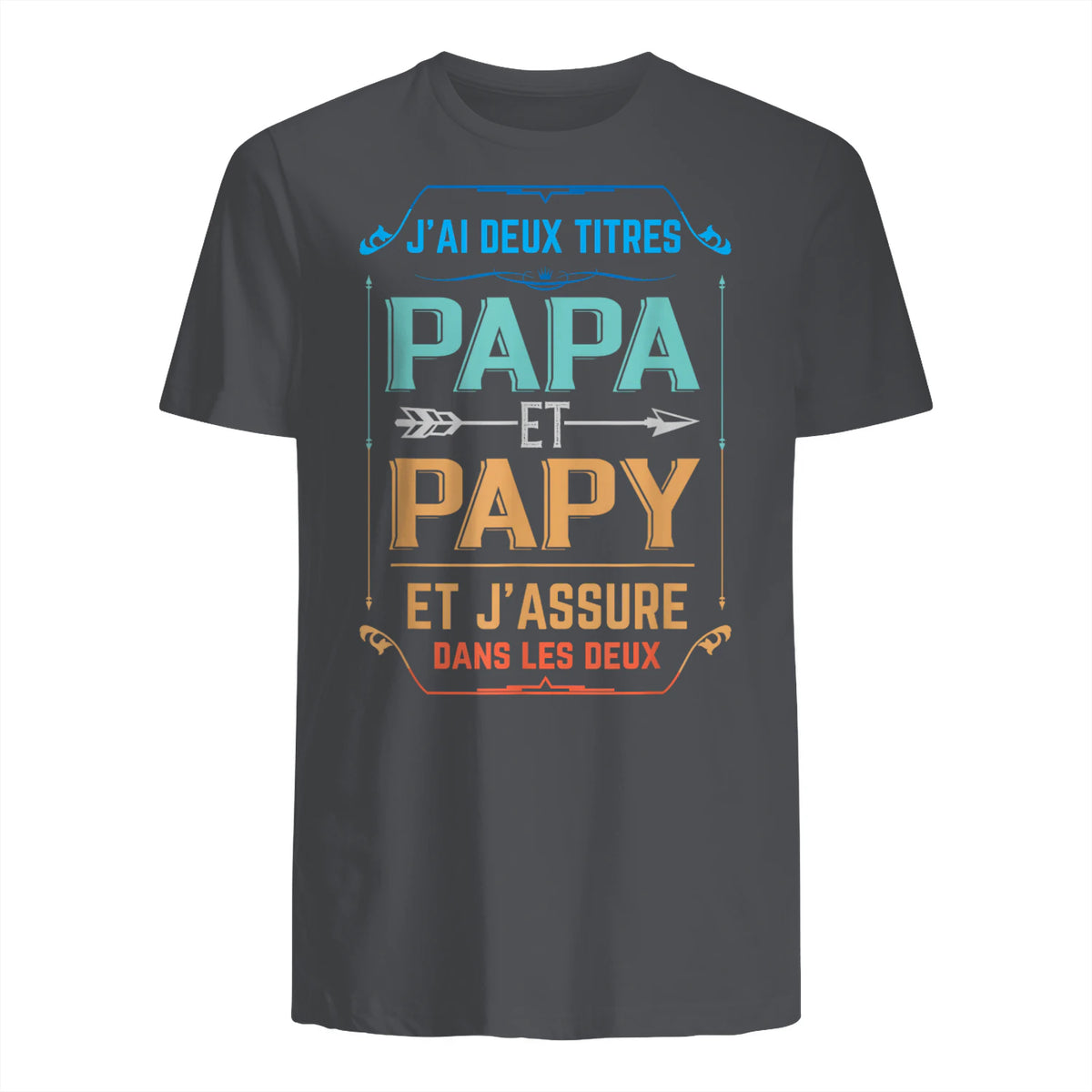 Deux Papa J'Ai et Papy Titres Grand Père in Charcoal - back view