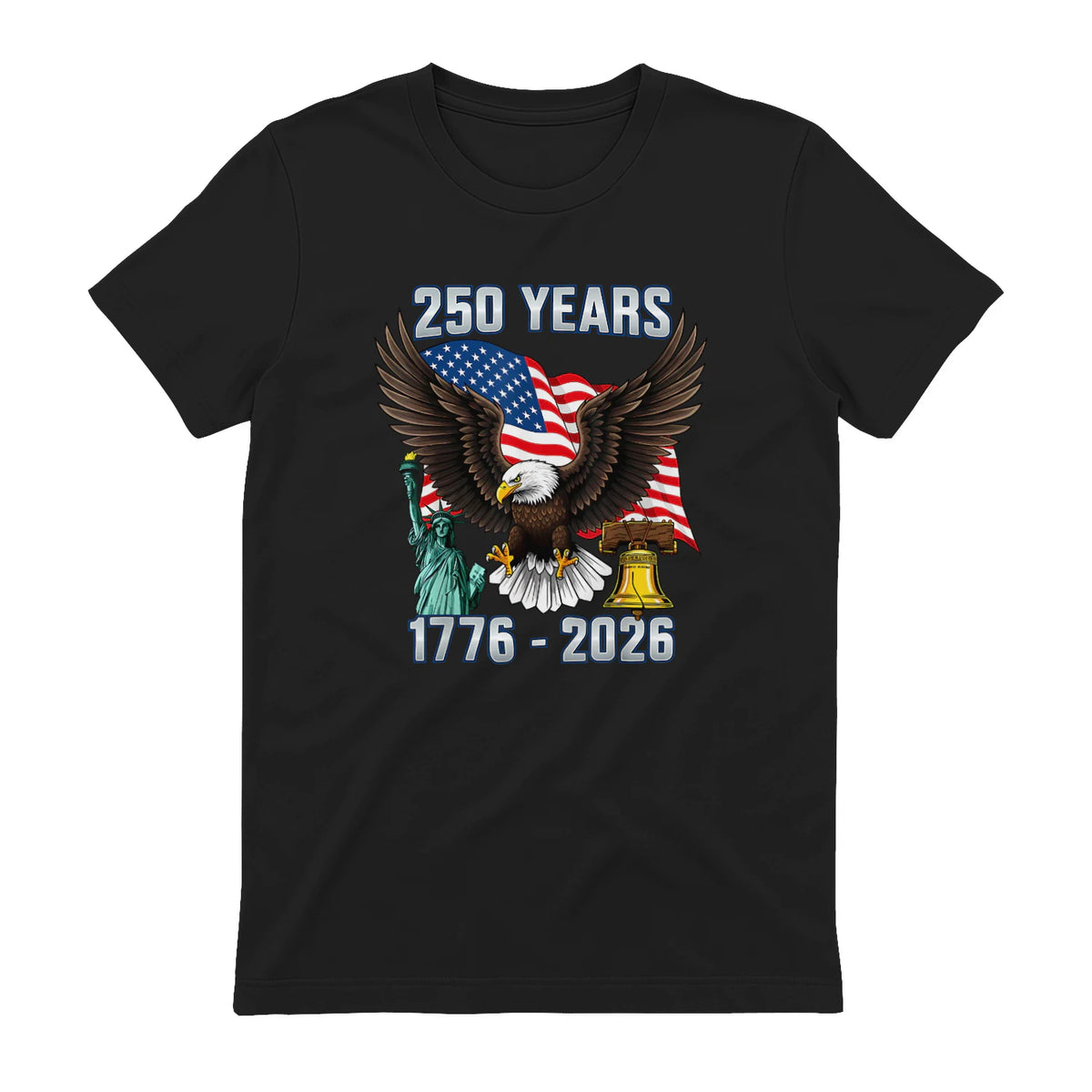 American Flag Fourth of July Anniversary T-Shirt in Black - back view