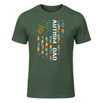 Autism Dad Awareness American Flag USA T-Shirt in Military Green - front view