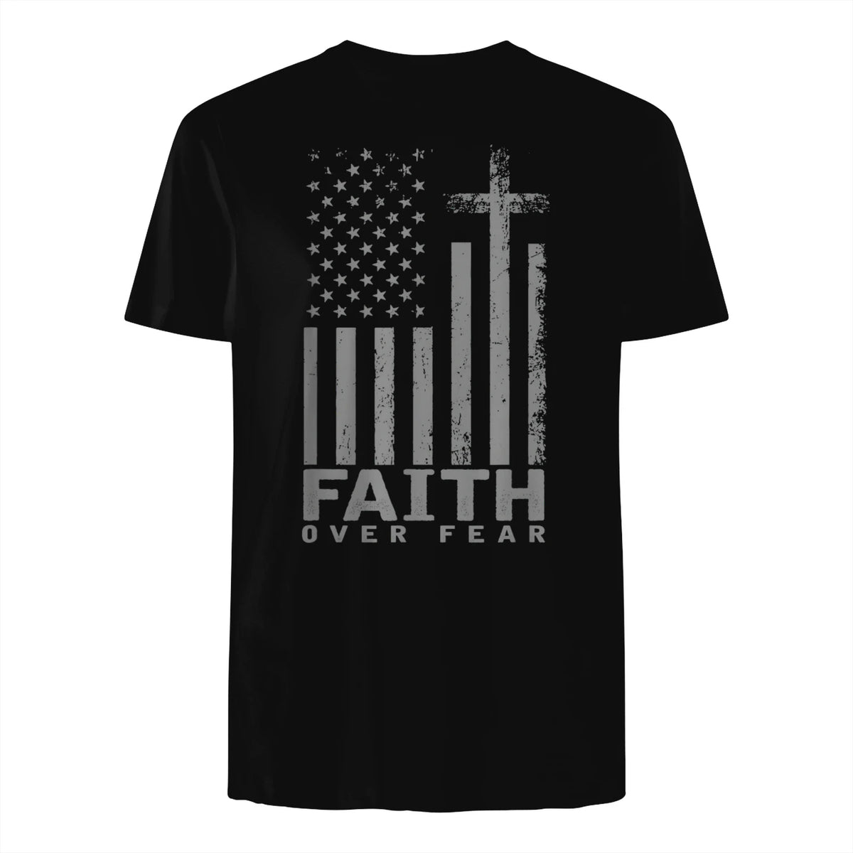 America Pride US Flag Faith Over Fear Prayer T-Shirt in Black - back view