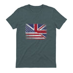 Vintage Half American Half British Flag Great Britain USA T-Shirt in Dark Heather - back view