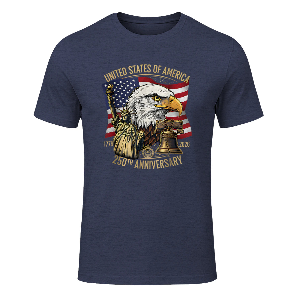 Anniversary Eagle Liberty Bell T-Shirt in Heather Navy - front view