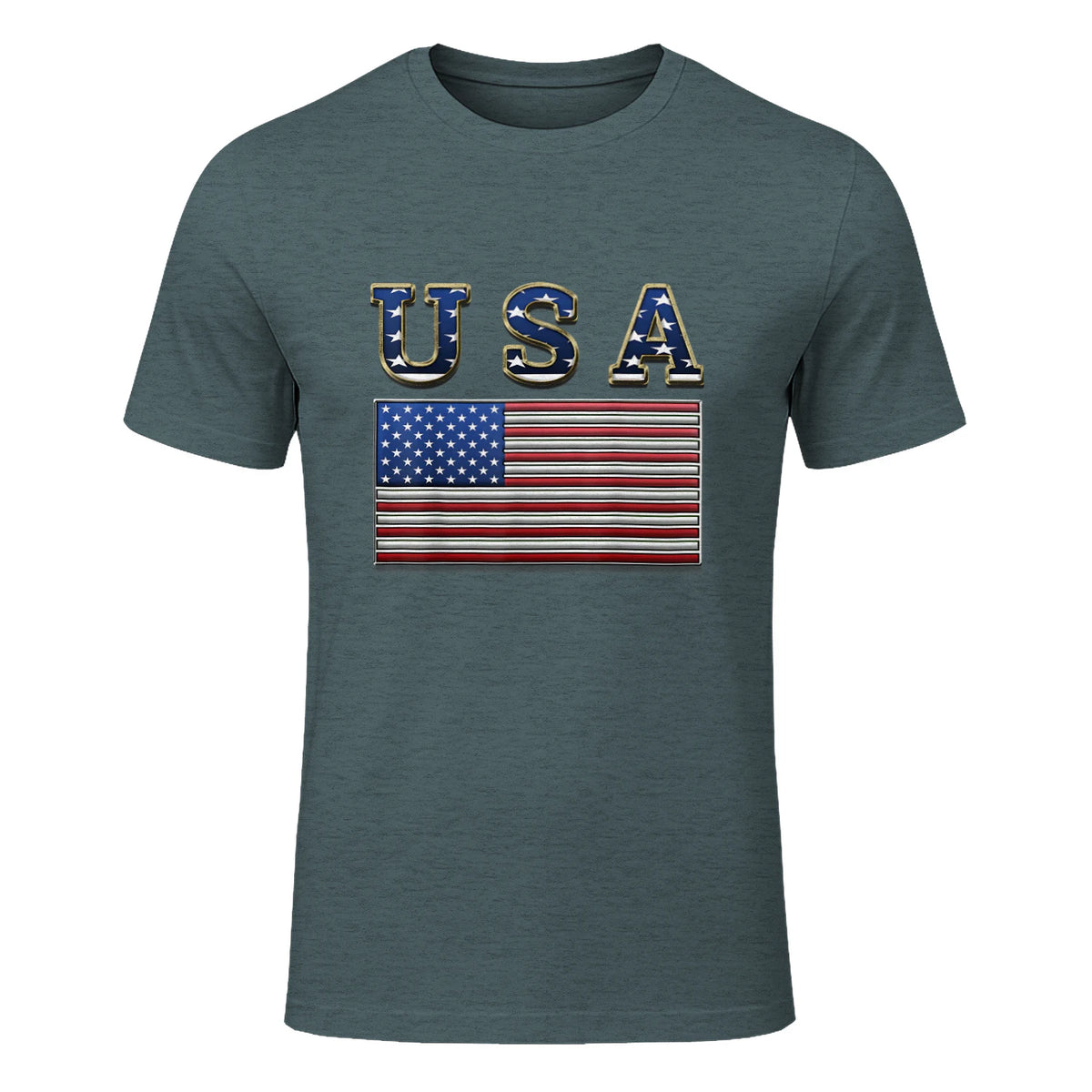 USA American Flag United States US Patriotic T-Shirt in Dark Heather - front view