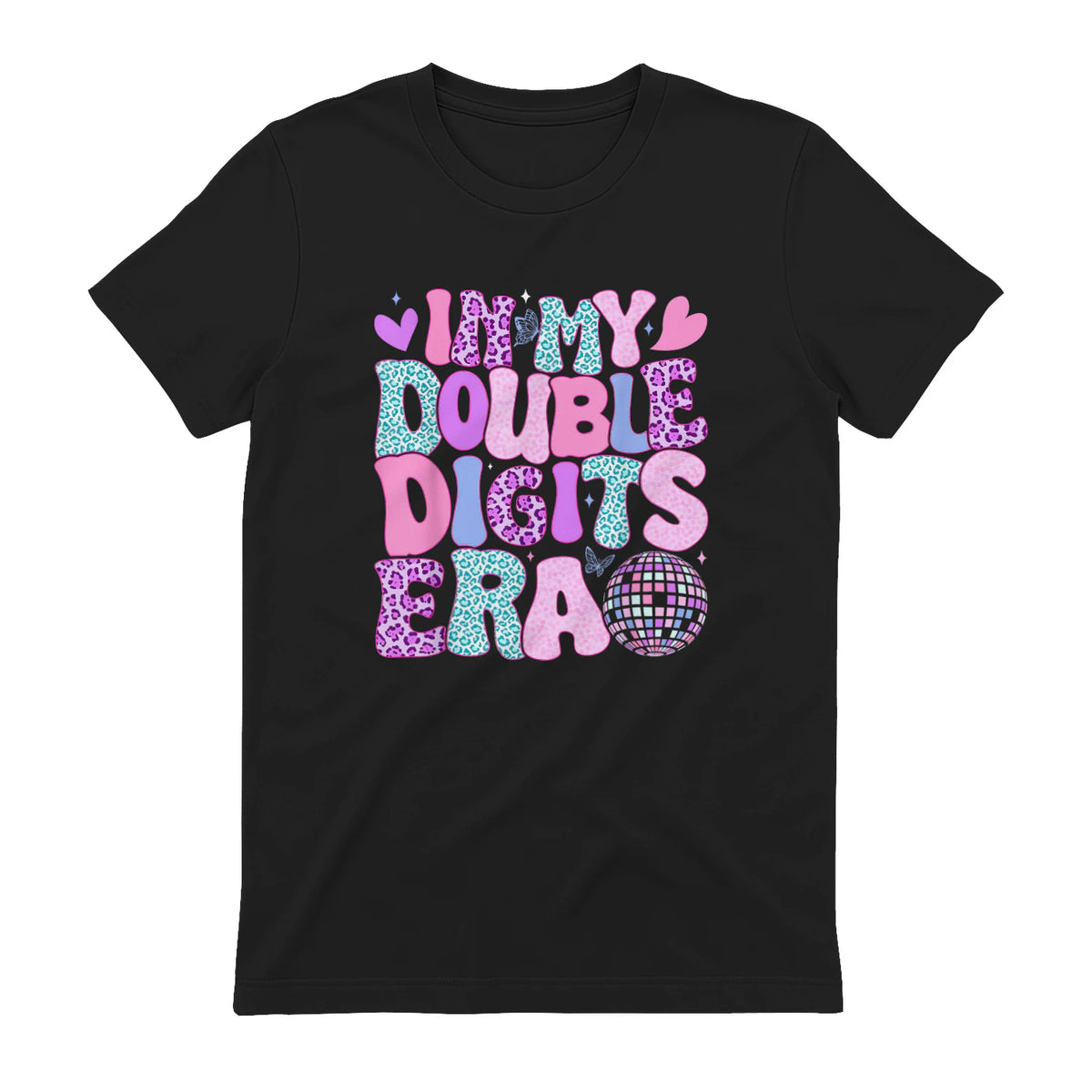 In My Double Digits Era Tenth Birthday Girl T-Shirt in Black - back view