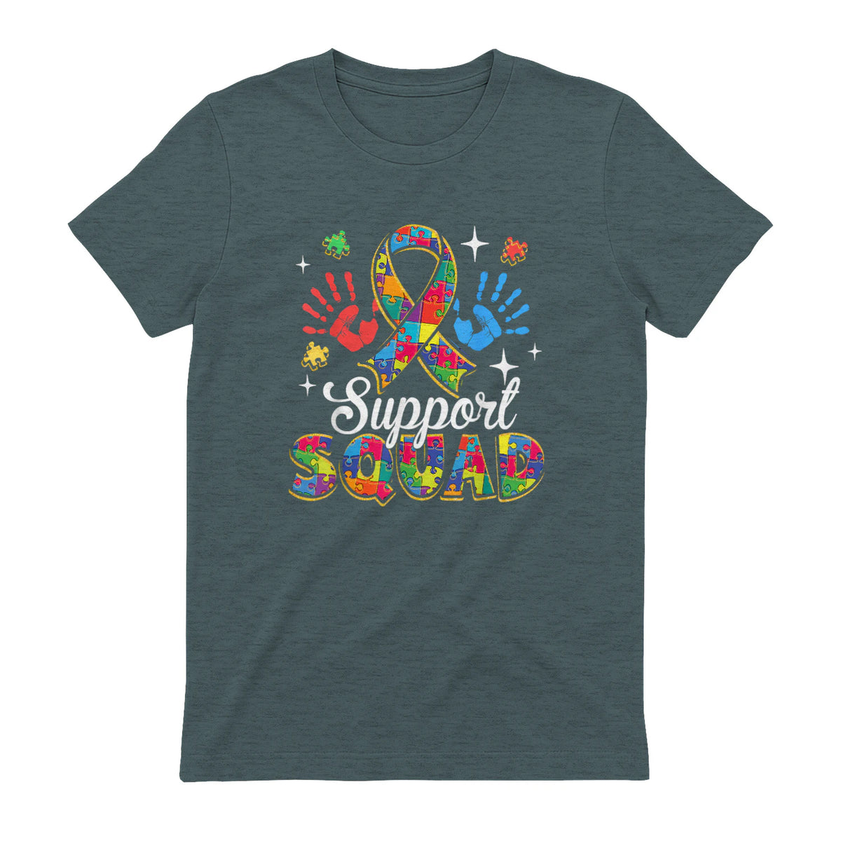 Autism Awareness Autism Support Squad Family in Dark Heather - back view