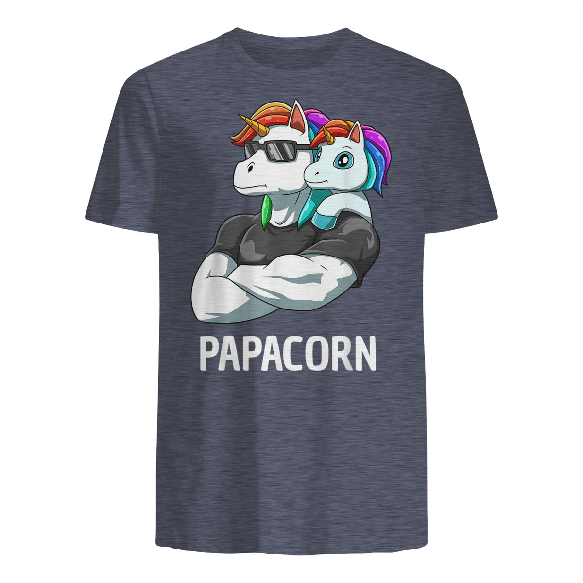 Papacorn Vater Tochter Einhörner in Heather Navy - back view