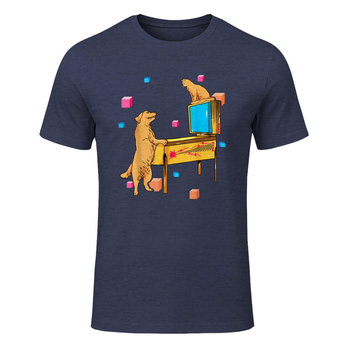 Flipper Wiz chien chat jouant au flipper in Heather Navy - front view
