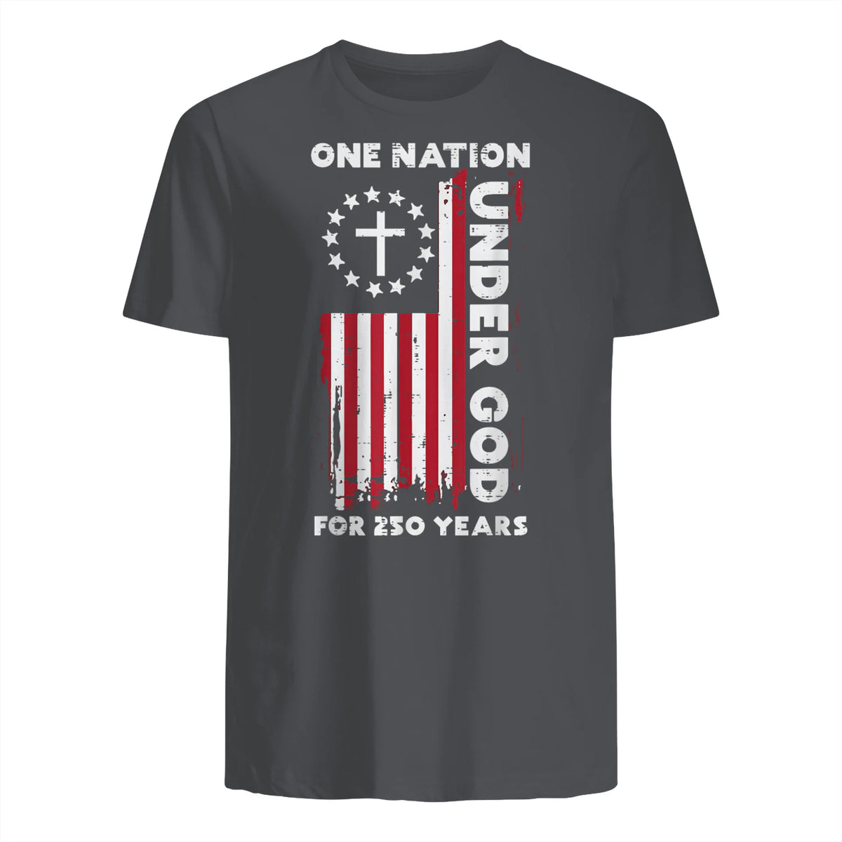 Christian American Flag Anniversary T-Shirt in Charcoal - back view