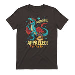 Retro Mongo is Appalled Princess Cat Riding Dinosaur Womens T-Shirt in Dark Chocolate - back view