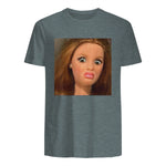 Funny Doll Face Meme Expression Hilarious Sarcastic in Dark Heather - back view