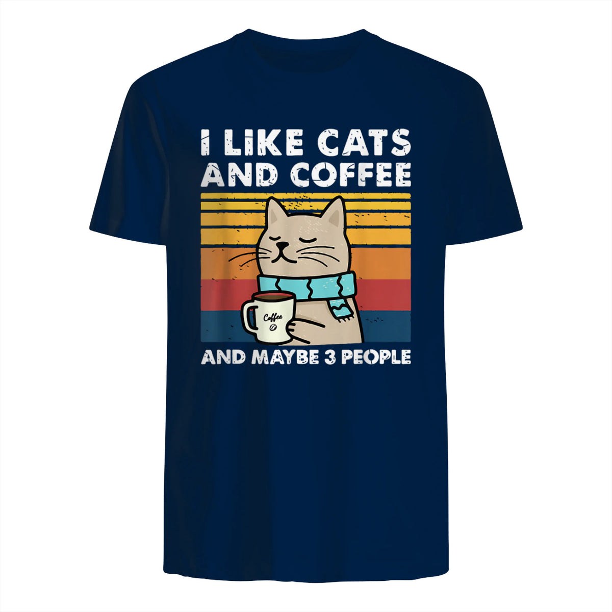 I Like Cats and Coffee and Maybe Three People T-Shirt in Navy - back view