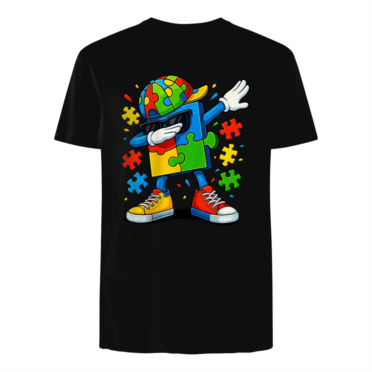 Dabbing Puzzle Autism Awareness in Black - back view