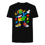 Dabbing Puzzle Autism Awareness in Black - back view