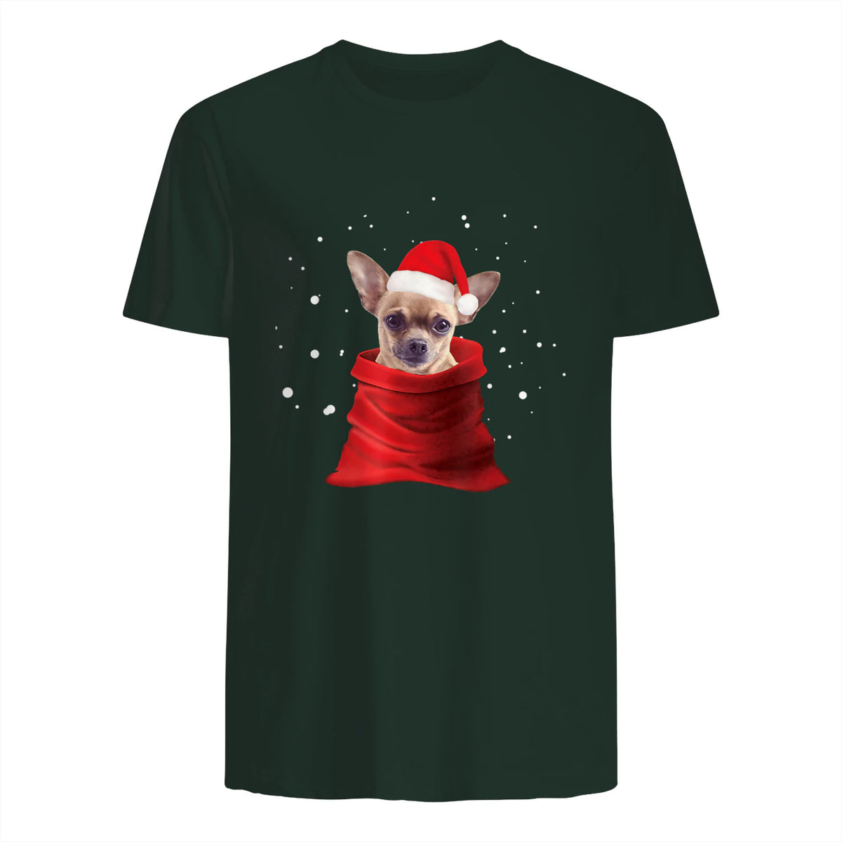 Chihuahua Motif de Noël - Mignon Mignon Xmas Neige Chiwawa in Forest Green - back view