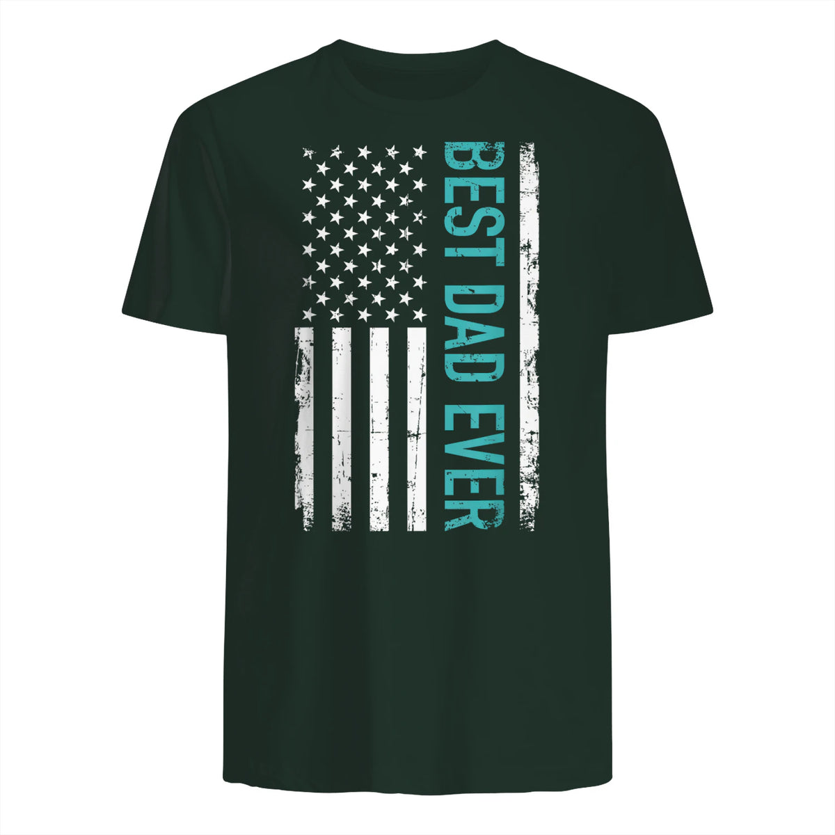 Father's day Best dad ever with US american flag Short Sleeve in Forest Green - back view