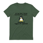 Funny silly penguin t-shirt mens ladies retirement gift in Military Green - back view