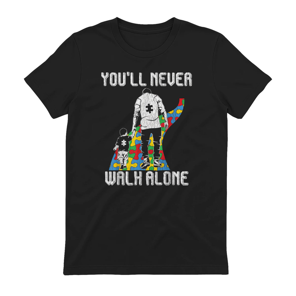 Vintage Father Son Family Autistic Kids Autism Awareness Dad in Black - back view