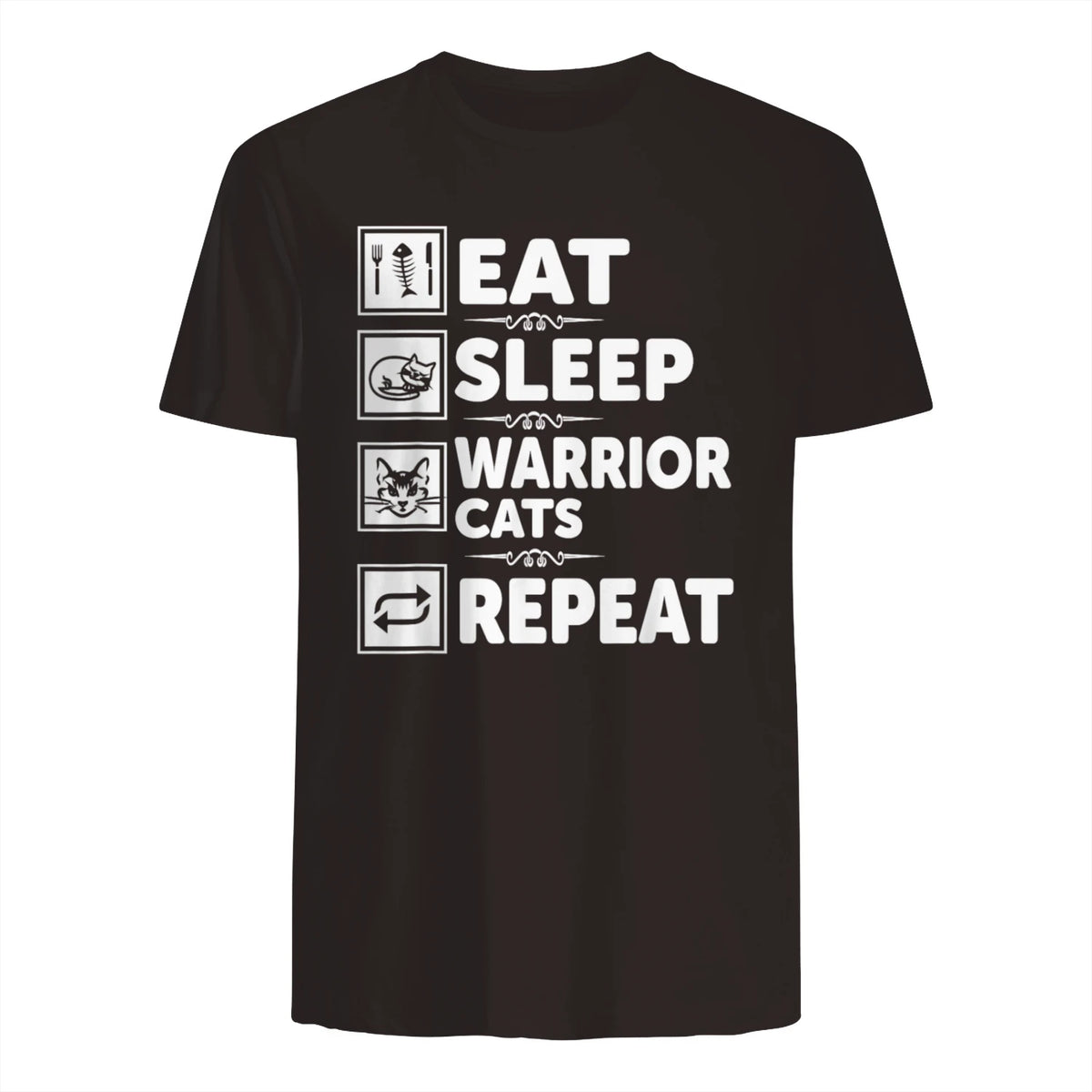 Cat & Cats Lover - Eat Sleep Warrior Cat Repeat - Cat T-Shirt in Dark Chocolate - back view