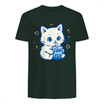 Kawaii Cat Boba Japanese Cute Aesthetic Anime Girls Teens T-Shirt in Forest Green - back view