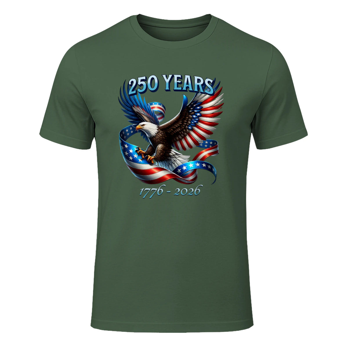 Patriotic Eagle and Flag Anniversary T-Shirt in Military Green - front view