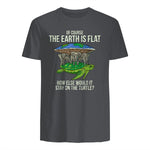 Flat Earth Society T Shirt Turtle Elephants Men Women Gift in Charcoal - back view
