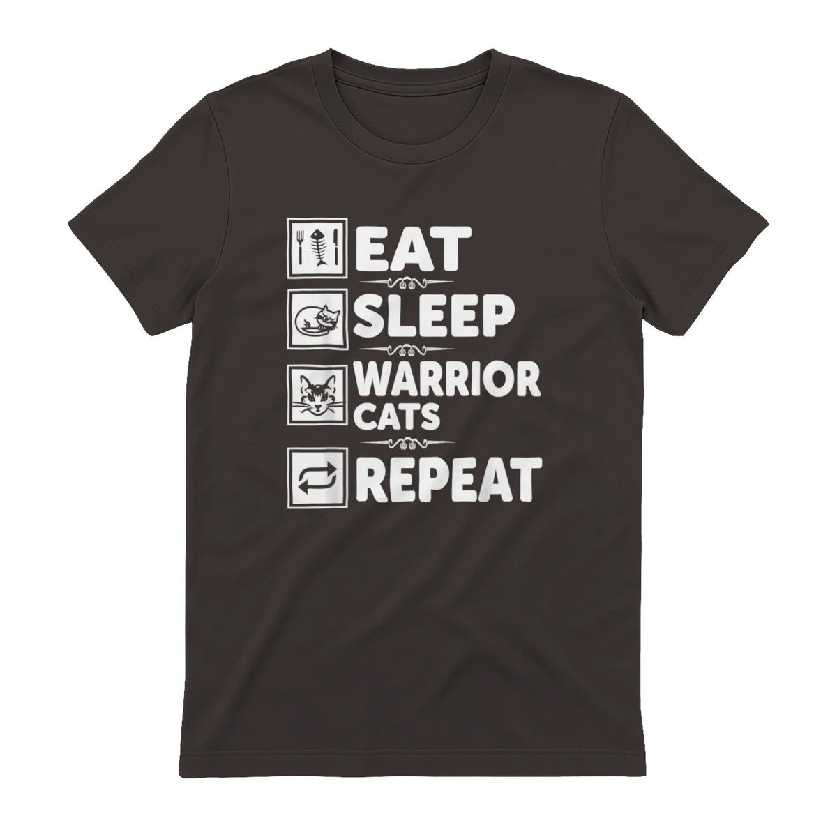 Cat & Cats Lover - Eat Sleep Warrior Cat Repeat - Cat T-Shirt in Dark Chocolate - back view