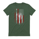Vintage Baseball American Flag T-Shirt, Classic Fit Black Tee for Dad in Military Green - back view
