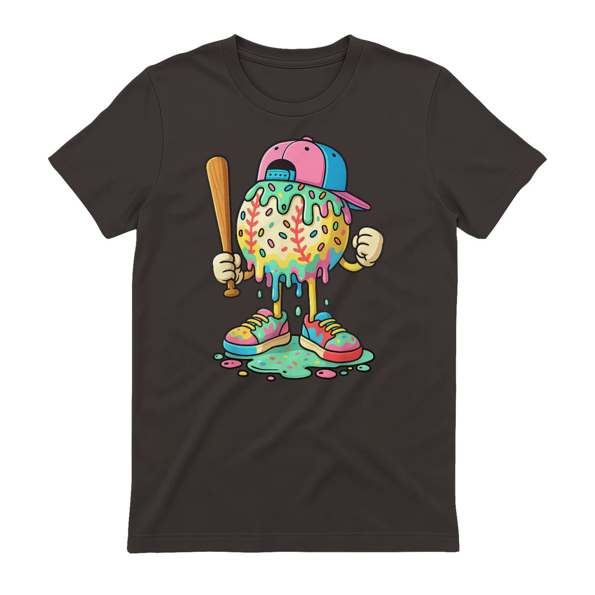 Baseball Drip for Boys Ice Cream Drip Baseball Sport T-Shirt in Dark Chocolate - back view