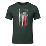 Vintage Baseball American Flag T-Shirt, Classic Fit Black Tee for Dad in Forest Green - front view