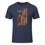 Lamb of God Pure American Metal Flag T-Shirt in Heather Navy - front view