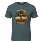 Faith and Freedom Christian USA Anniversary T-Shirt in Dark Heather - front view