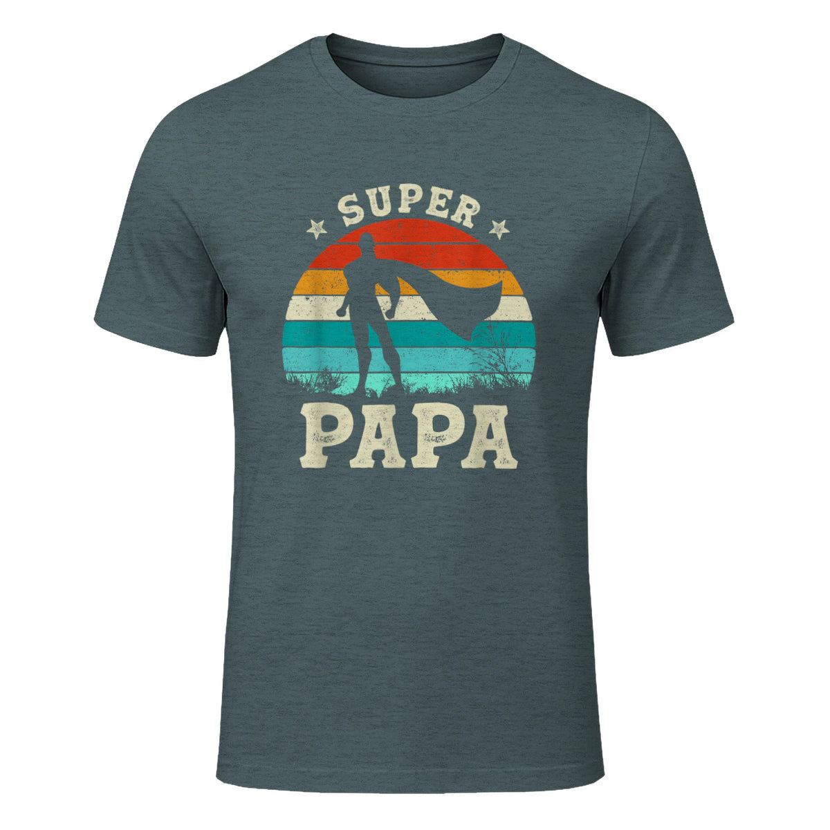Fête des Pères Meilleur Père Humour Retro Super Papa Parfait in Dark Heather - front view