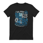 In April We Wear Blue Autism Awareness T-Shirt in Black - back view