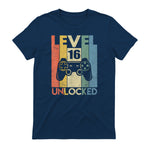 Level Sixteen Unlocked Video Gamer Birthday T-Shirt in Navy - back view