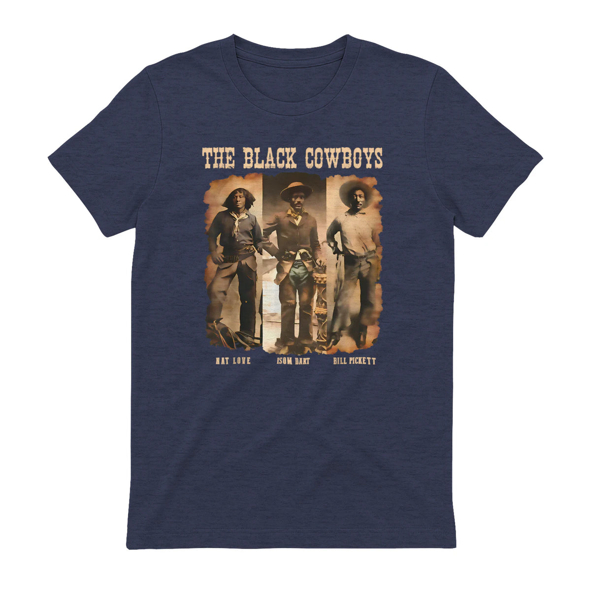 Black Cowboy Western Rodeo Melanin Black History Texas Men T-Shirt in Heather Navy - back view