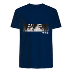 Anime in Japanese Characters Kawaii Eyes Face Short Sleeve in Navy - back view