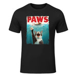 Paws Parody Cat Mouse Humorous Cat Chasing Mouse Kitten T-Shirt in Black - front view