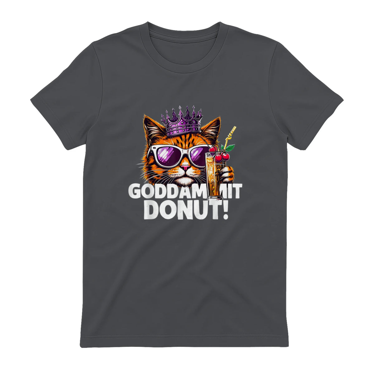 Donut Princess Cat Meme Tee – Kawaii Funny Cartoon Style T-Shirt in Charcoal - back view