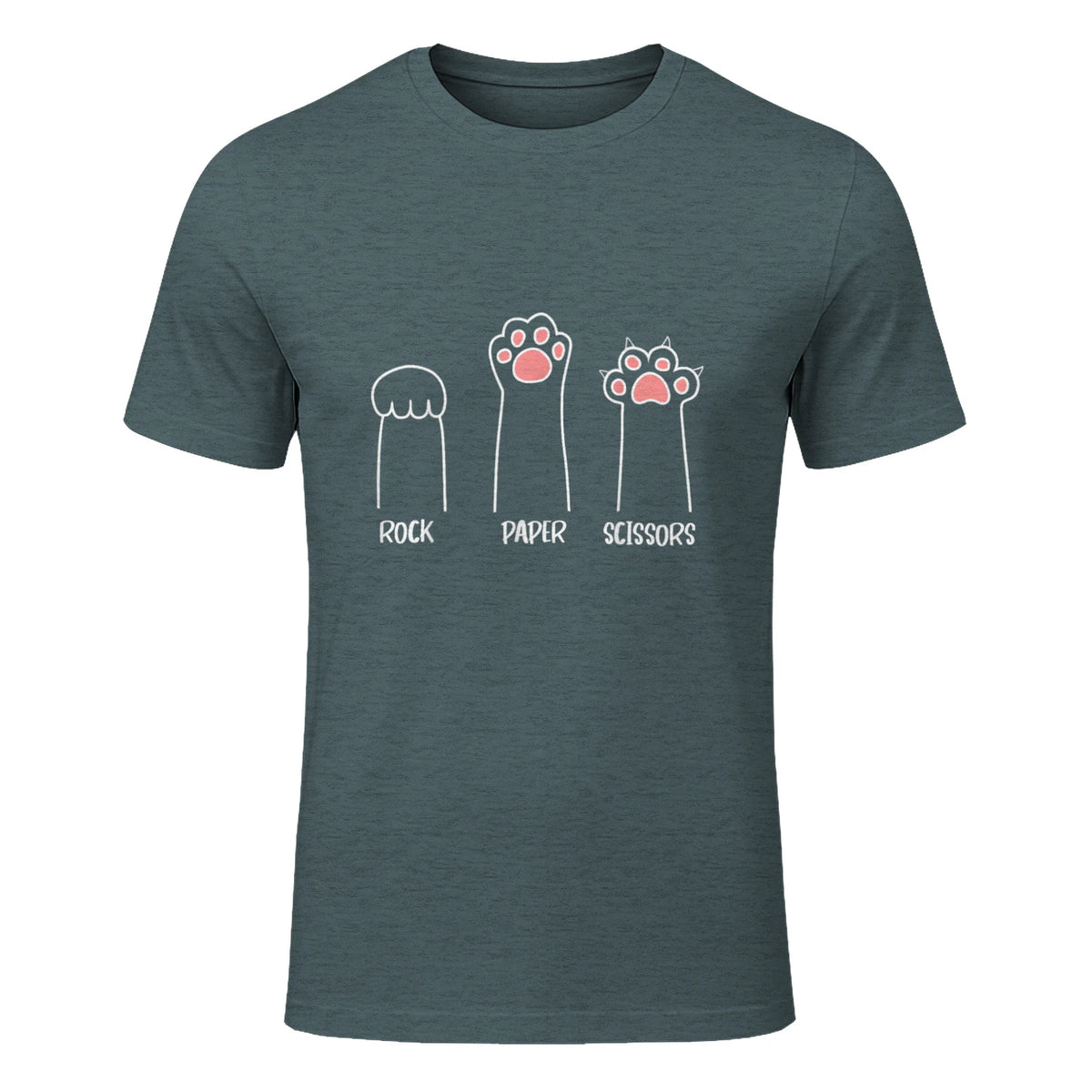 Introvert Cat Animal Rescue Pet Lover Apparel Rock Paper Scissors Hand Game Cute Paw Funny Cat T-Shirt in Dark Heather - front view