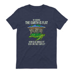 Flat Earth Society T Shirt Turtle Elephants Men Women Gift in Heather Navy - back view