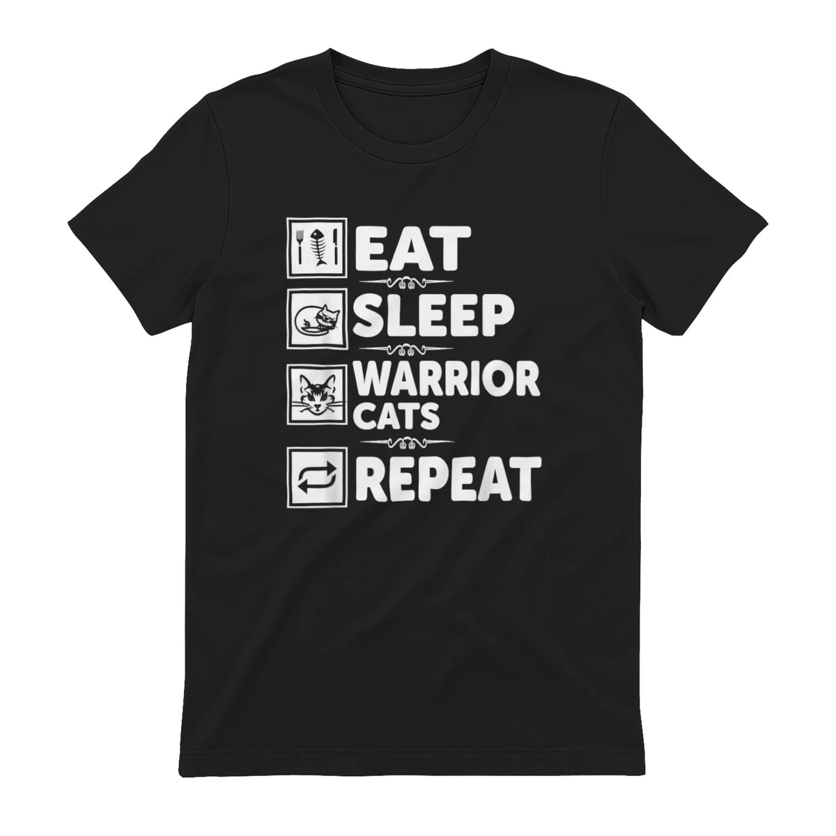 Cat & Cats Lover - Eat Sleep Warrior Cat Repeat - Cat T-Shirt in Black - back view