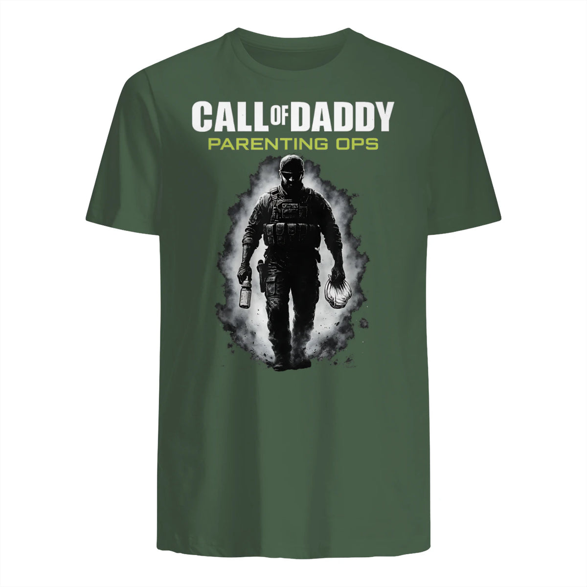 Call of Daddy Parenting Ops – Vatertag Great Dad Joke T-Shirt in Military Green - back view