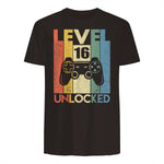 Level Sixteen Unlocked Video Gamer Birthday T-Shirt in Dark Chocolate - back view