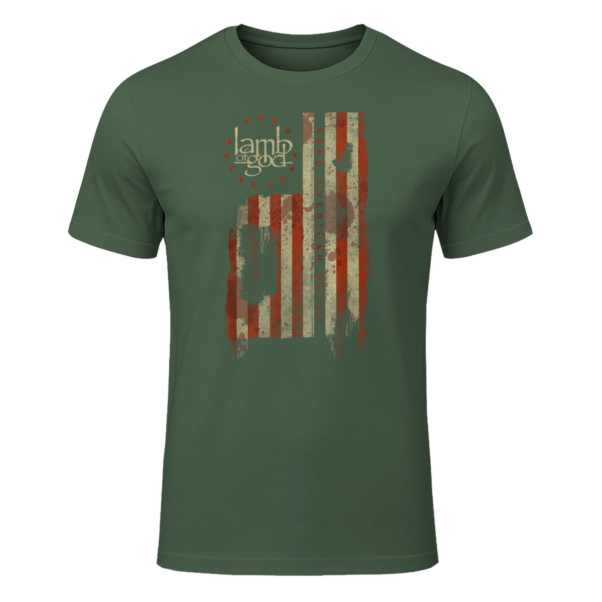 Lamb of God Pure American Metal Flag T-Shirt in Military Green - front view
