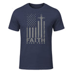 America Pride US Flag Faith Over Fear Prayer T-Shirt in Heather Navy - front view