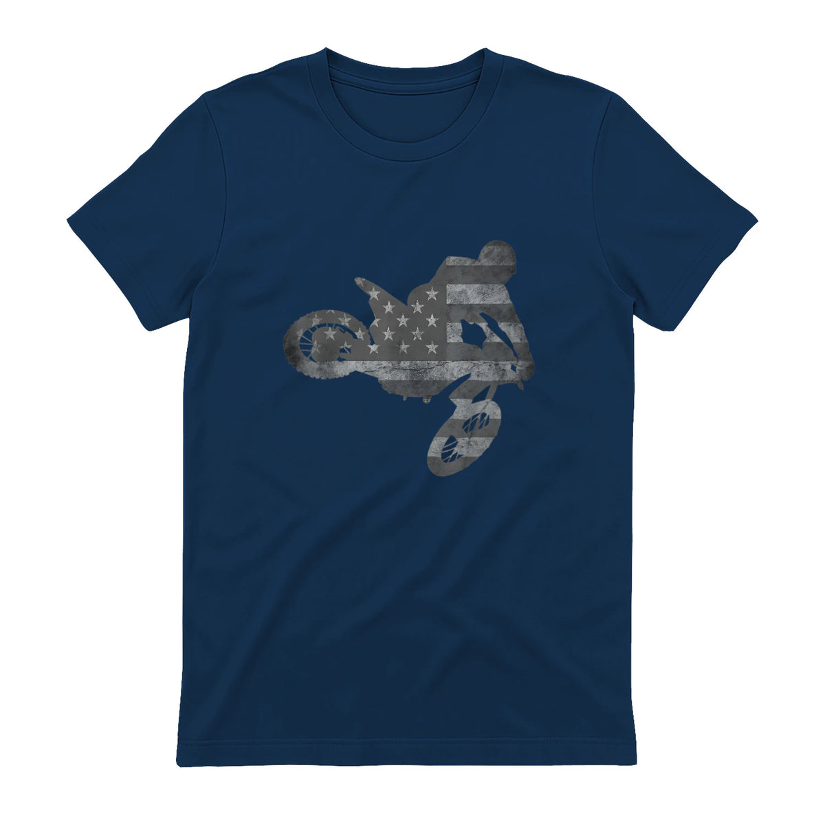 Dirt Bike American Flag T-Shirt Motocross Enduro Shirt T-Shirt in Navy - back view