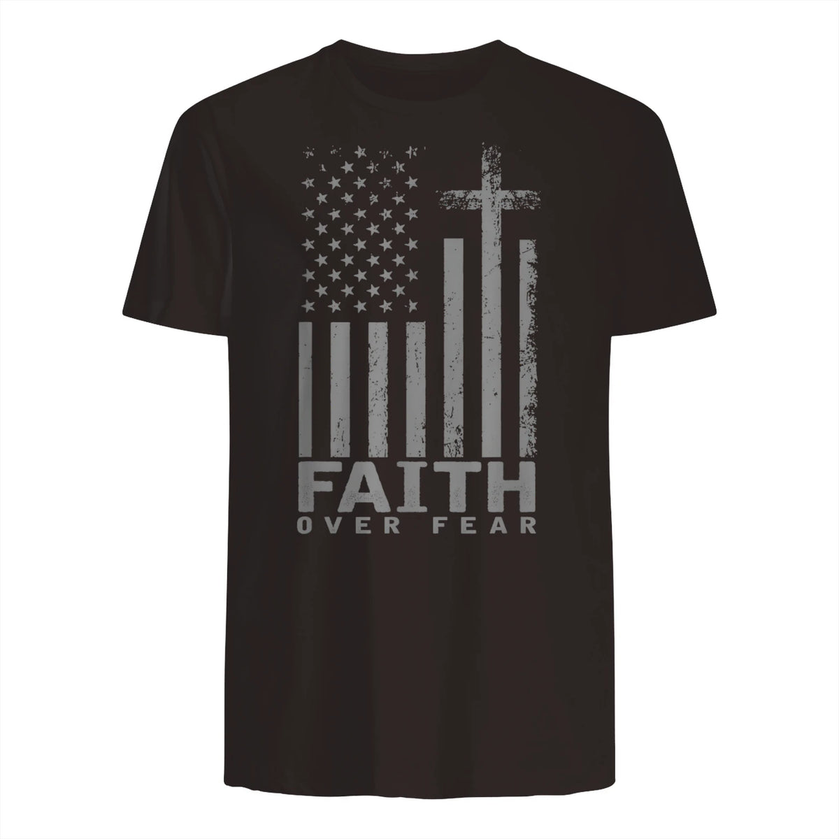 America Pride US Flag Faith Over Fear Prayer T-Shirt in Dark Chocolate - back view