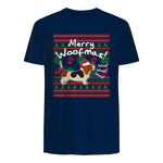 Basset Hound Chemise de Noël Merry Woofmas Père Noël Chien in Navy - back view