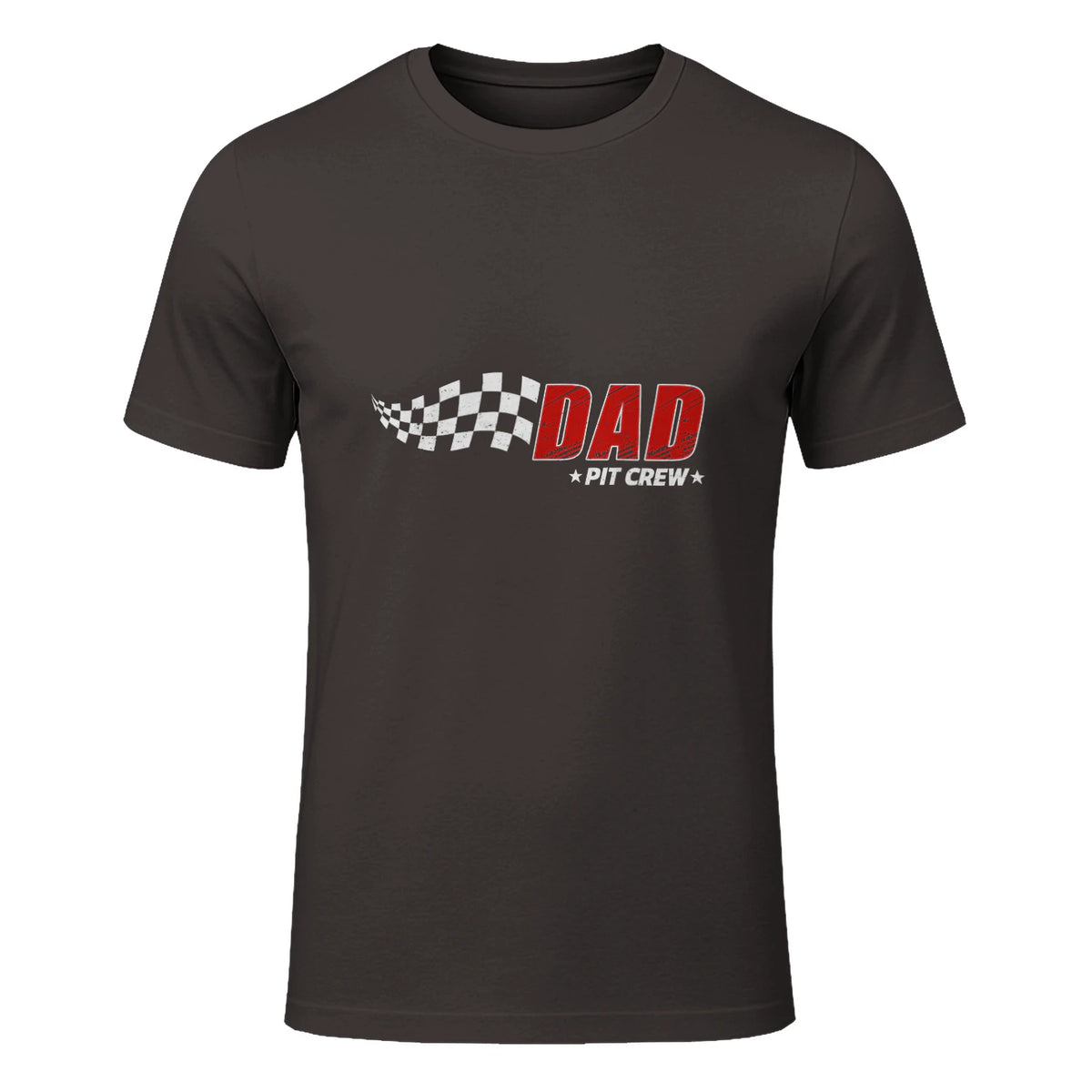 Dad Pit Crew Race Car T-Shirt in Dark Chocolate - front view
