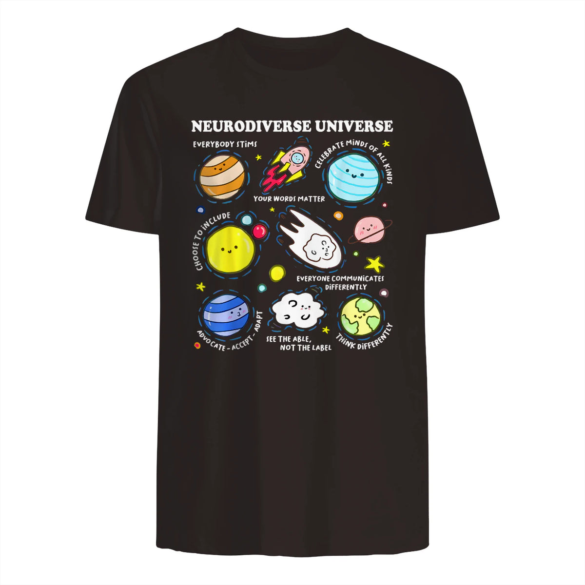Kids Autism Awareness Neurodiverse Universe Neurodiversity in Dark Chocolate - back view